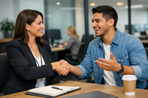 recursos humanos hablando de dotación con su empleado